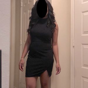 Black Sparkke, Sleeveless, Faux Collar, Mini Dress